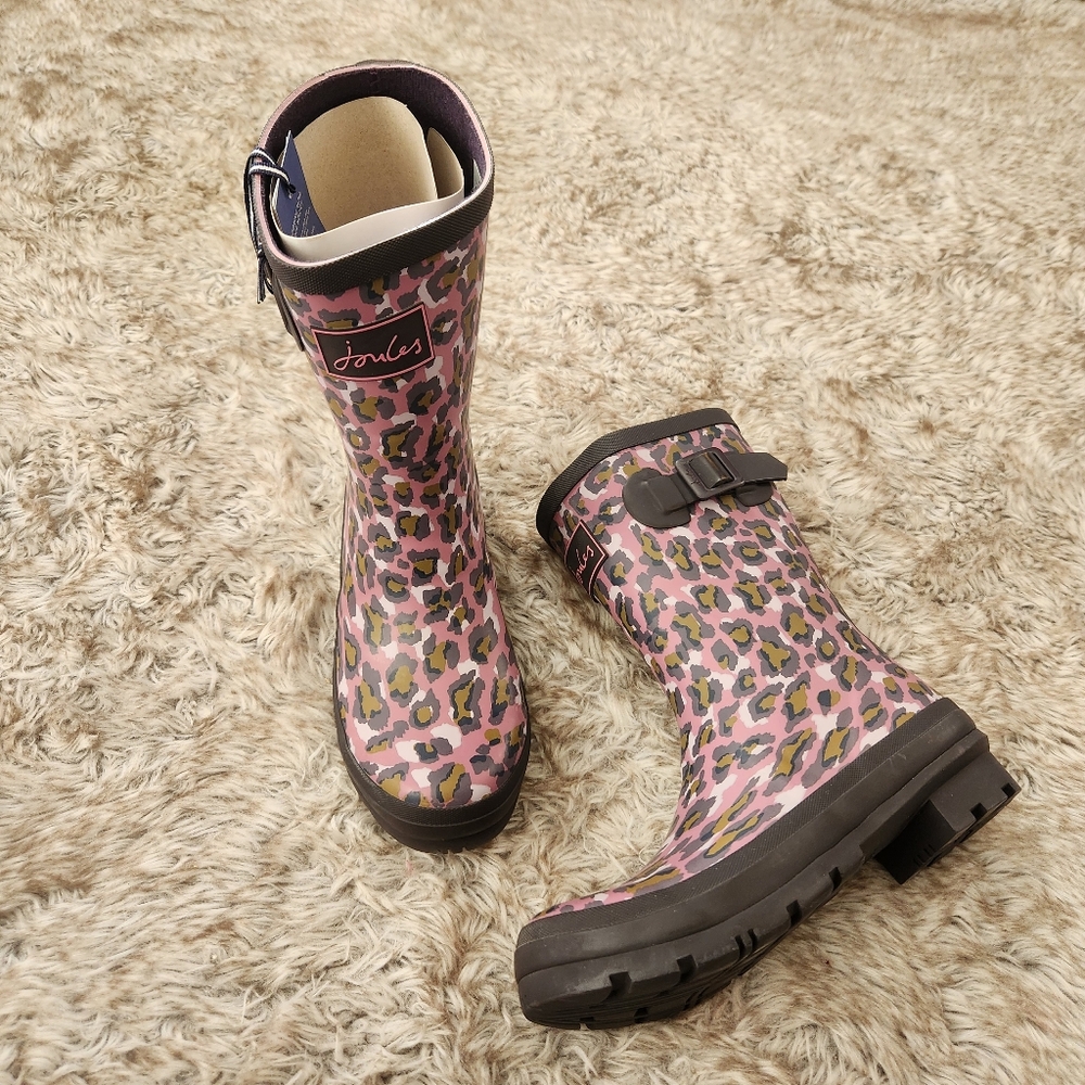 Joules Molly Welly Pink Leopard Rain Boots Women's Size 7